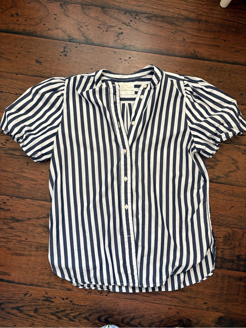 J Crew navy and white striped shirt